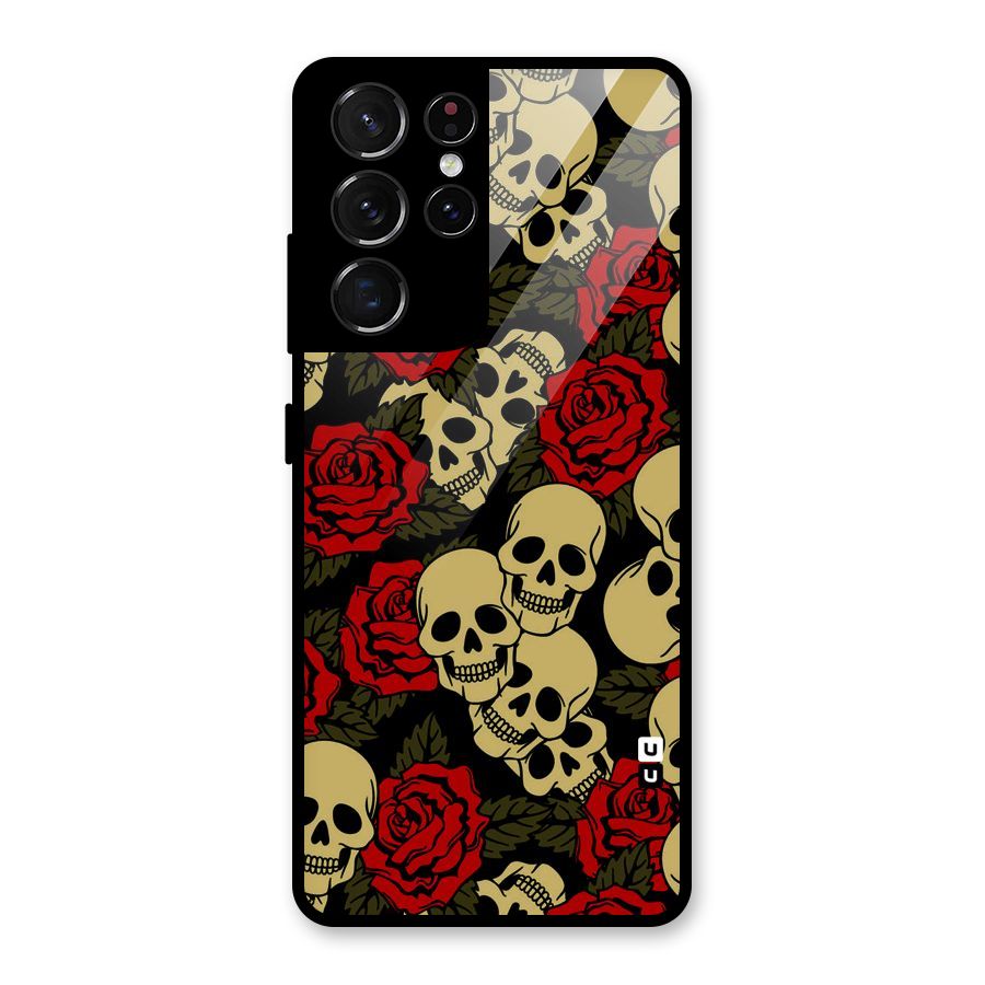 Skulled Roses Glass Back Case for Galaxy S21 Ultra 5G