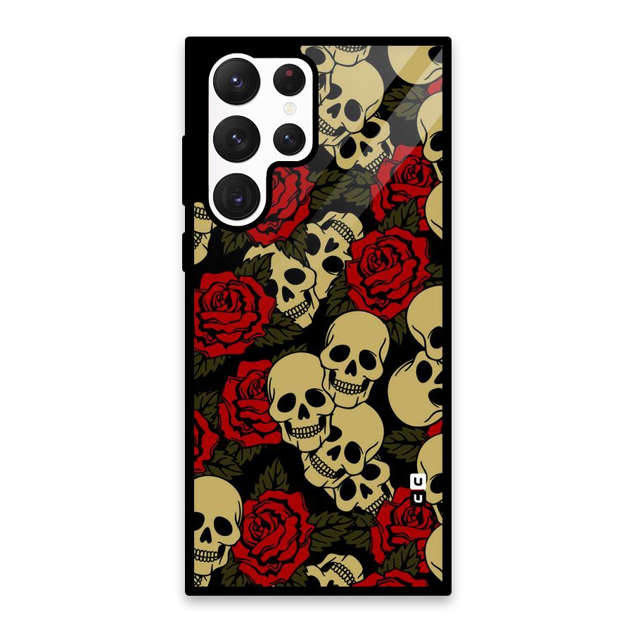 Skulled Roses Glass Back Case for Galaxy S22 Ultra 5G