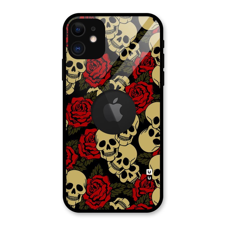 Skulled Roses Glass Back Case for iPhone 11 Logo Cut