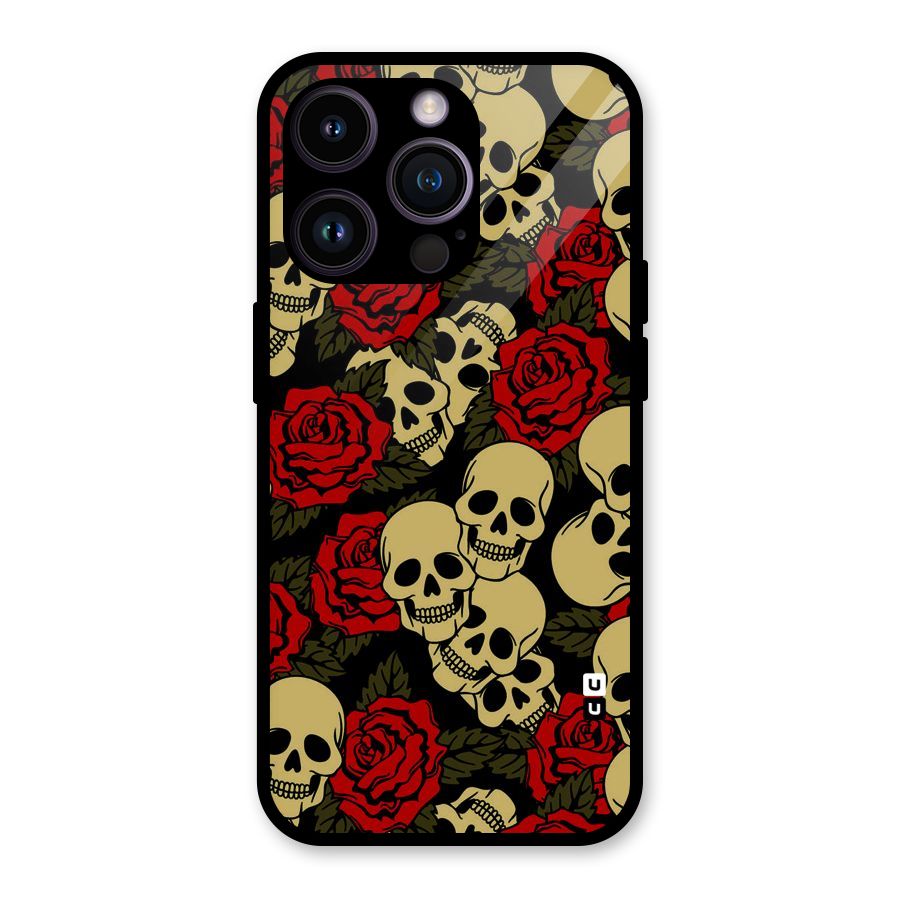 Skulled Roses Glass Back Case for iPhone 14 Pro