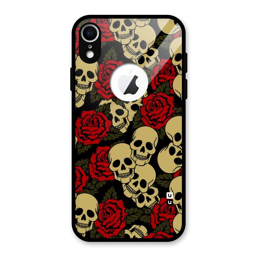 Skulled Roses Glass Back Case for iPhone XR Logo Cut