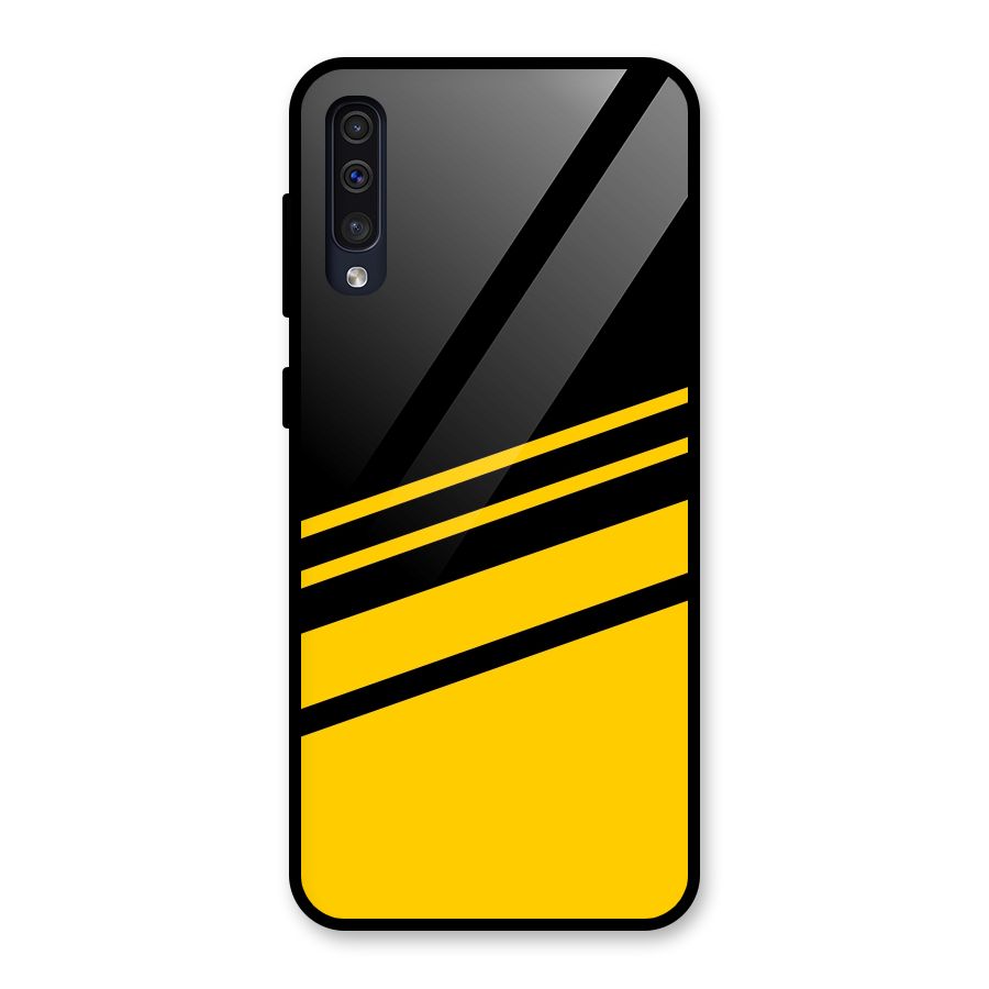 Slant Yellow Stripes Glass Back Case for Galaxy A50