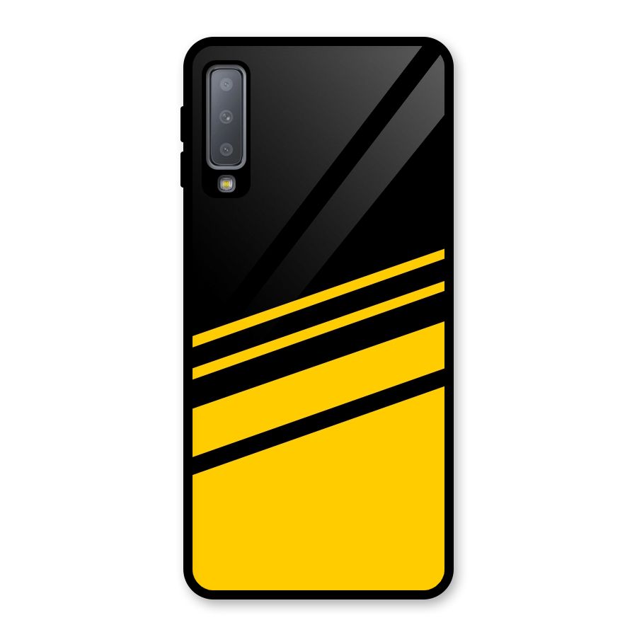 Slant Yellow Stripes Glass Back Case for Galaxy A7 (2018)