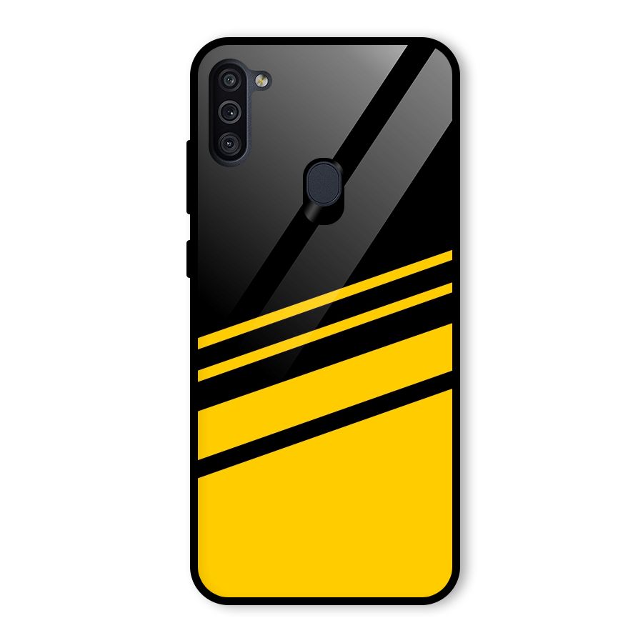Slant Yellow Stripes Glass Back Case for Galaxy M11
