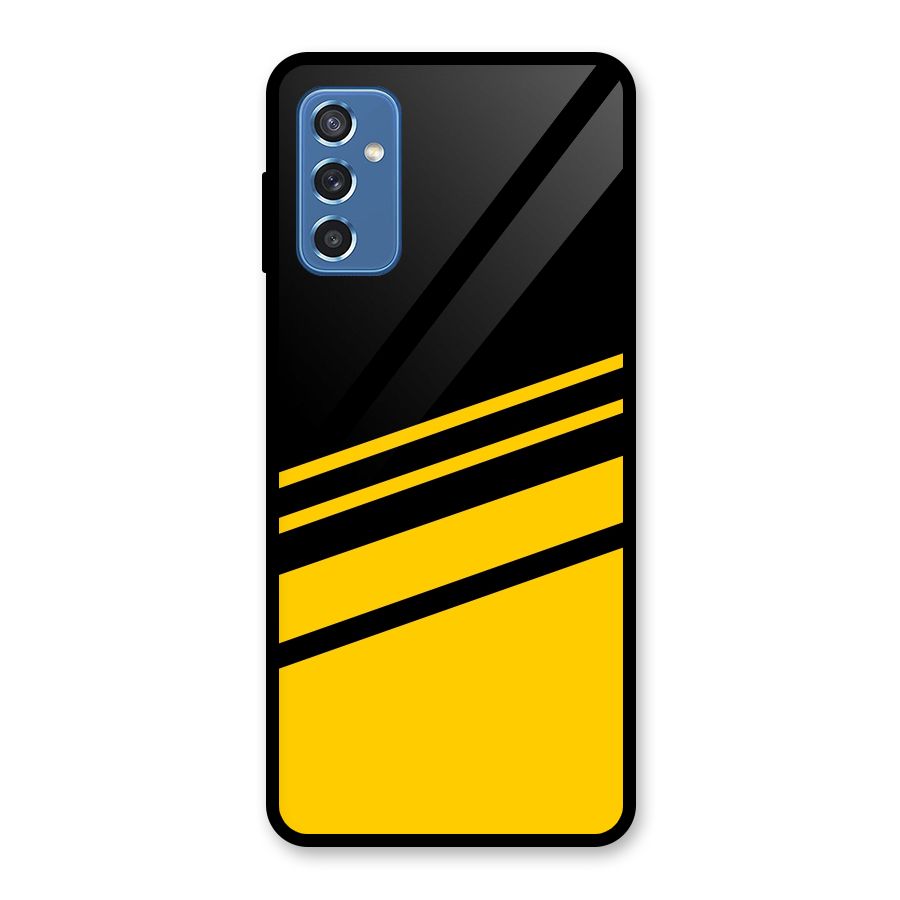 Slant Yellow Stripes Glass Back Case for Galaxy M52 5G
