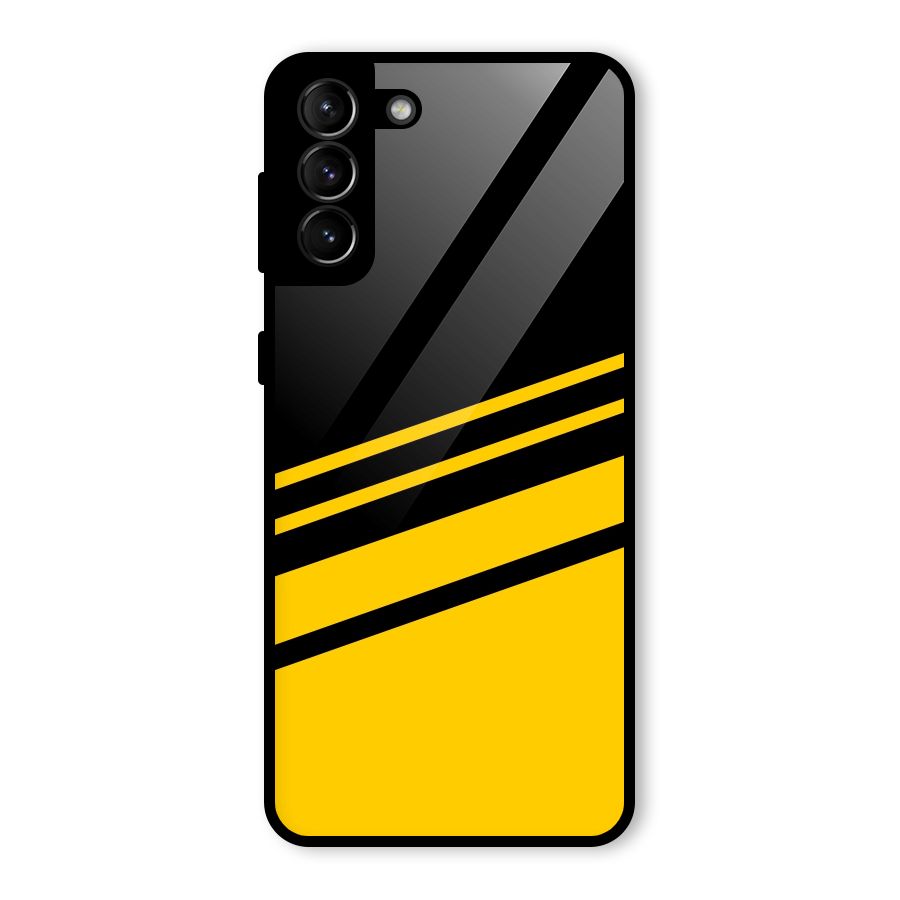 Slant Yellow Stripes Glass Back Case for Galaxy S21 Plus