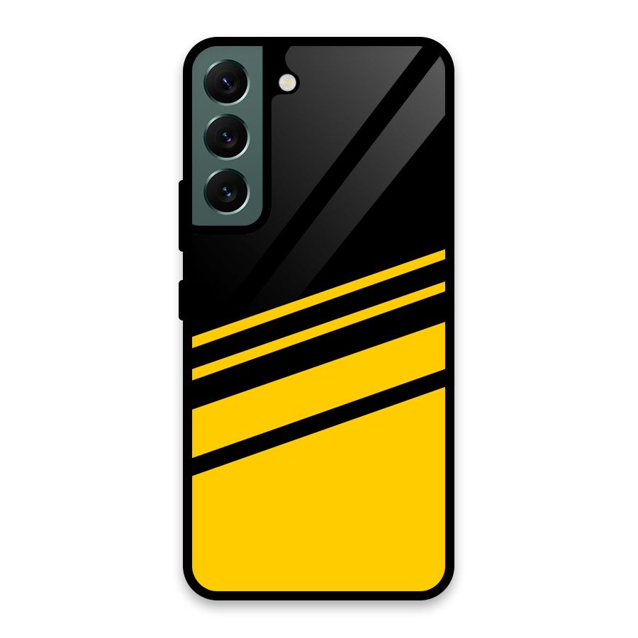 Slant Yellow Stripes Glass Back Case for Galaxy S22 5G