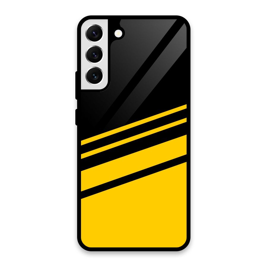 Slant Yellow Stripes Glass Back Case for Galaxy S22 Plus 5G