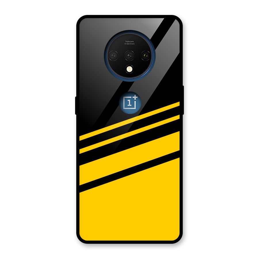 Slant Yellow Stripes Glass Back Case for OnePlus 7T