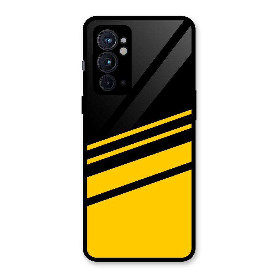 Slant Yellow Stripes Glass Back Case for OnePlus 9RT 5G