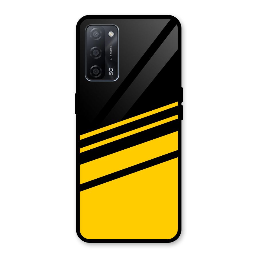 Slant Yellow Stripes Glass Back Case for Oppo A53s 5G
