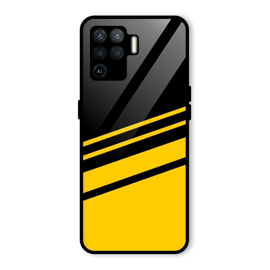 Slant Yellow Stripes Glass Back Case for Oppo F19 Pro