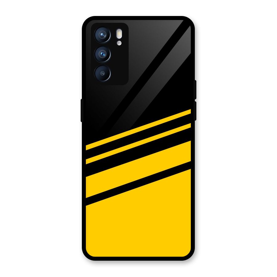 Slant Yellow Stripes Glass Back Case for Oppo Reno6 5G