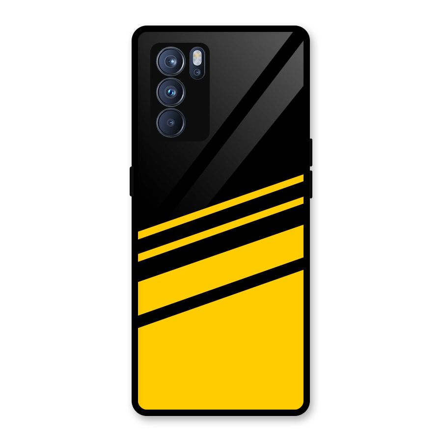 Slant Yellow Stripes Glass Back Case for Oppo Reno6 Pro 5G