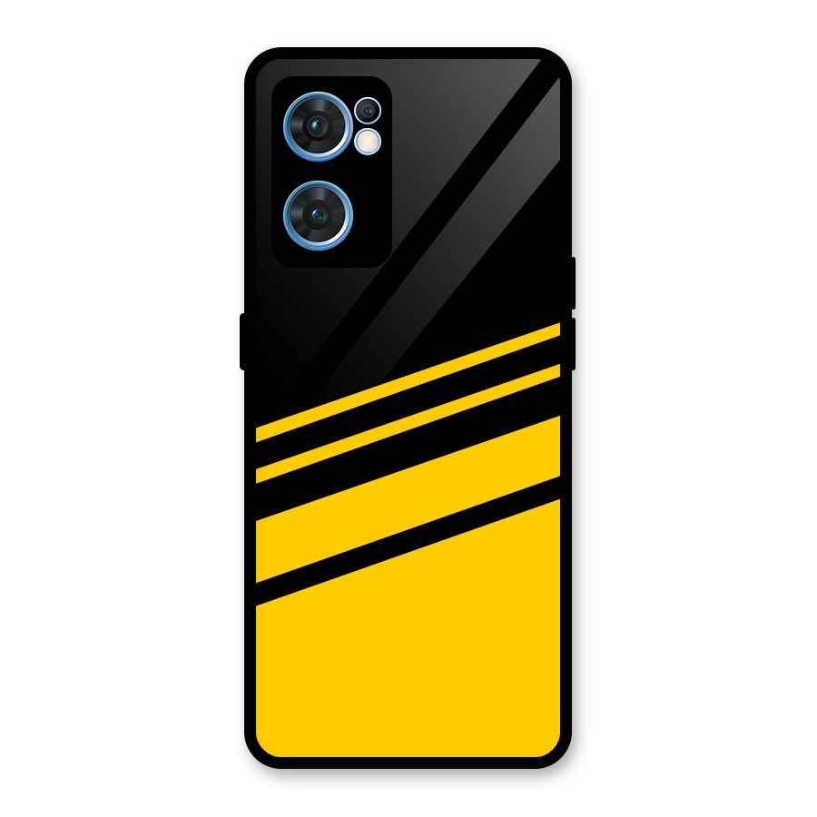 Slant Yellow Stripes Glass Back Case for Oppo Reno7 5G
