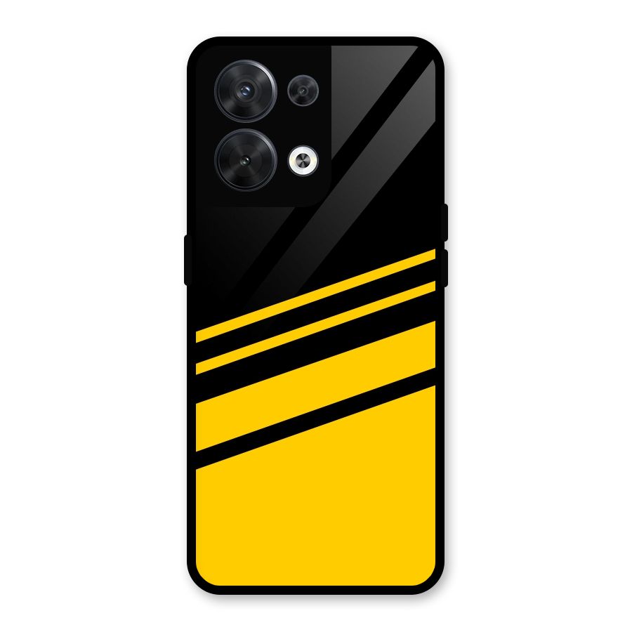 Slant Yellow Stripes Glass Back Case for Oppo Reno8 5G