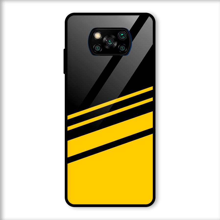 Slant Yellow Stripes Glass Back Case for Poco X3