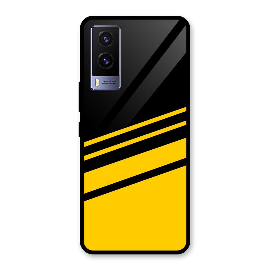 Slant Yellow Stripes Glass Back Case for Vivo V21e 5G