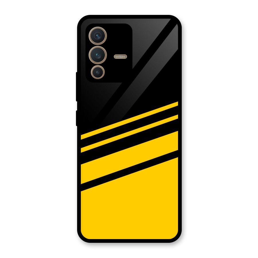 Slant Yellow Stripes Glass Back Case for Vivo V23 5G