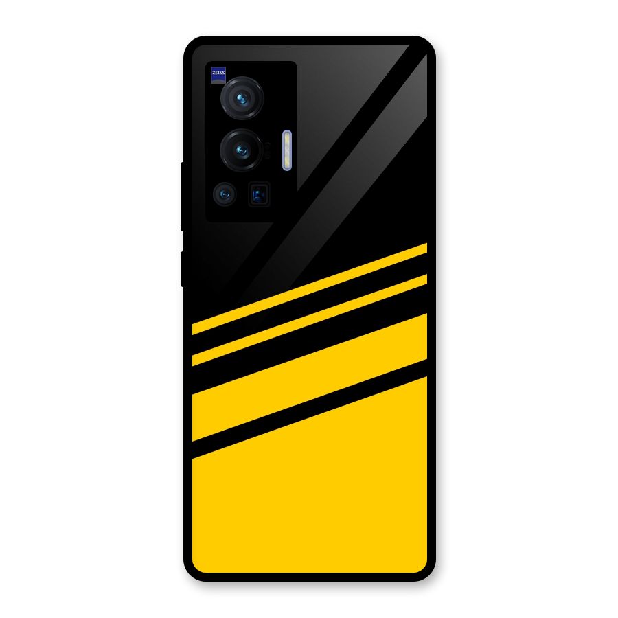 Slant Yellow Stripes Glass Back Case for Vivo X70 Pro