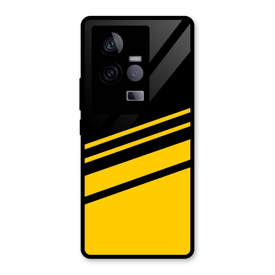 Slant Yellow Stripes Glass Back Case for Vivo iQOO 11 5G