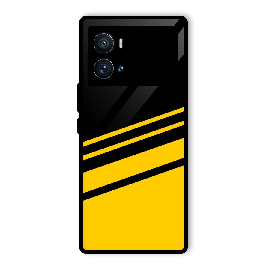 Slant Yellow Stripes Glass Back Case for Vivo iQOO 9 Pro