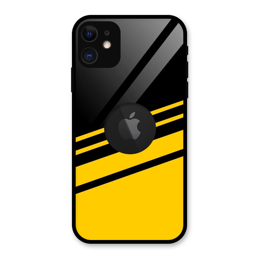 Slant Yellow Stripes Glass Back Case for iPhone 11 Logo Cut