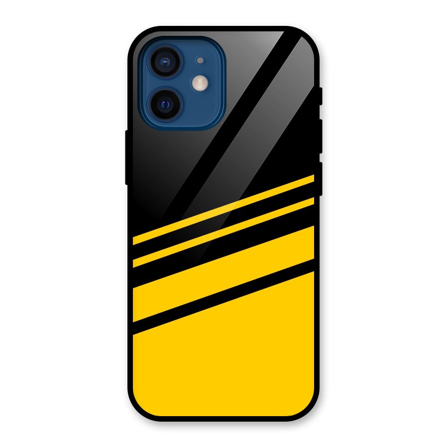 Slant Yellow Stripes Glass Back Case for iPhone 12 Mini