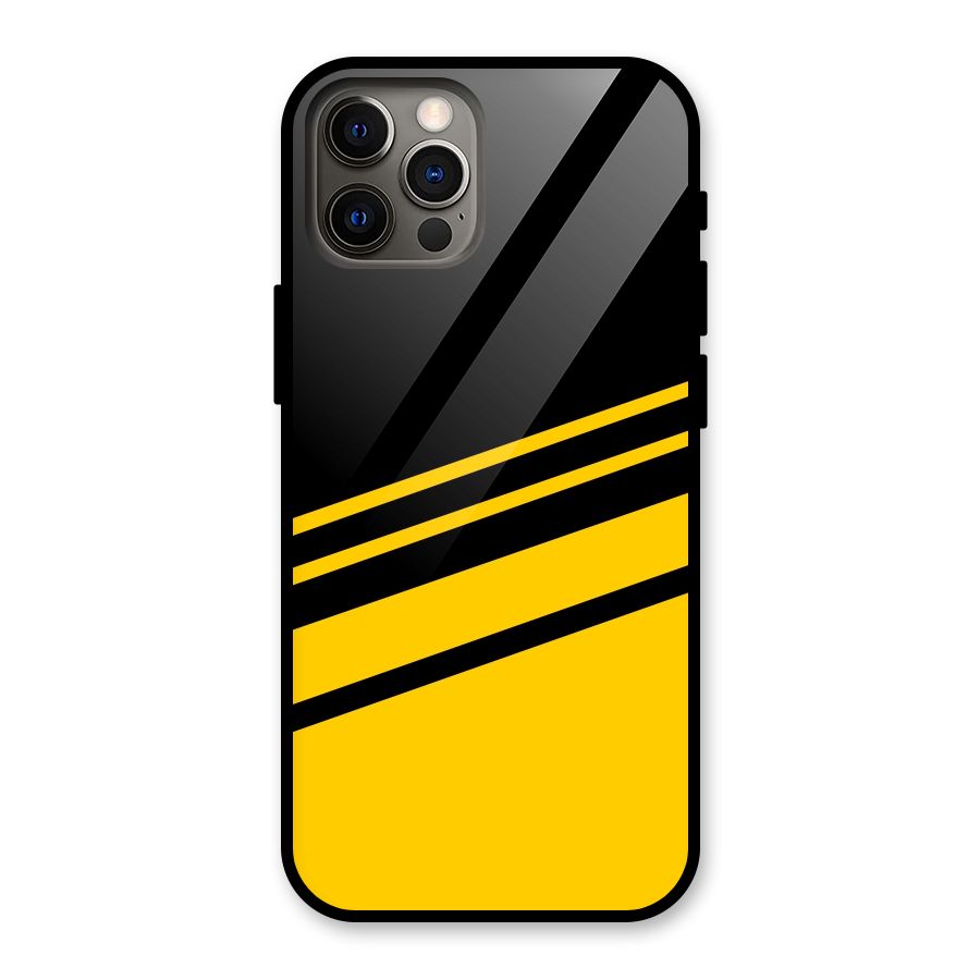 Slant Yellow Stripes Glass Back Case for iPhone 12 Pro