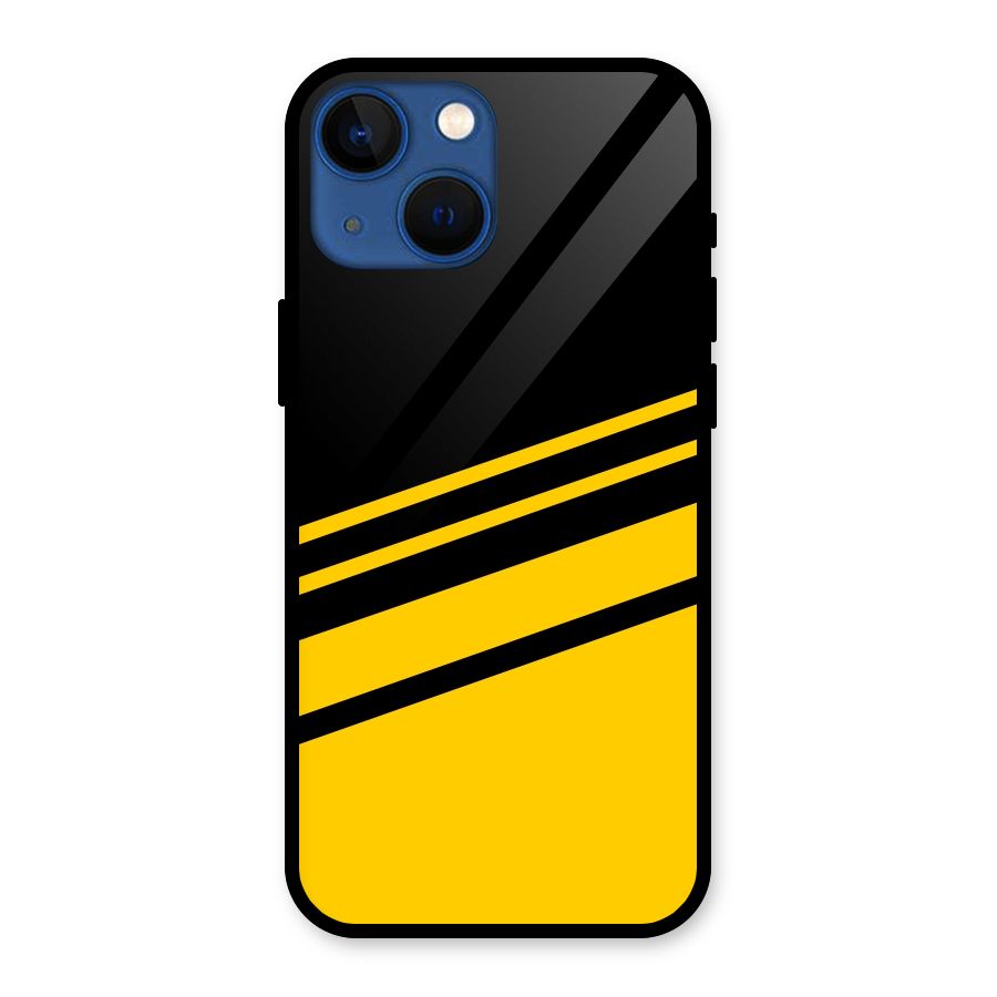 Slant Yellow Stripes Glass Back Case for iPhone 13 Mini