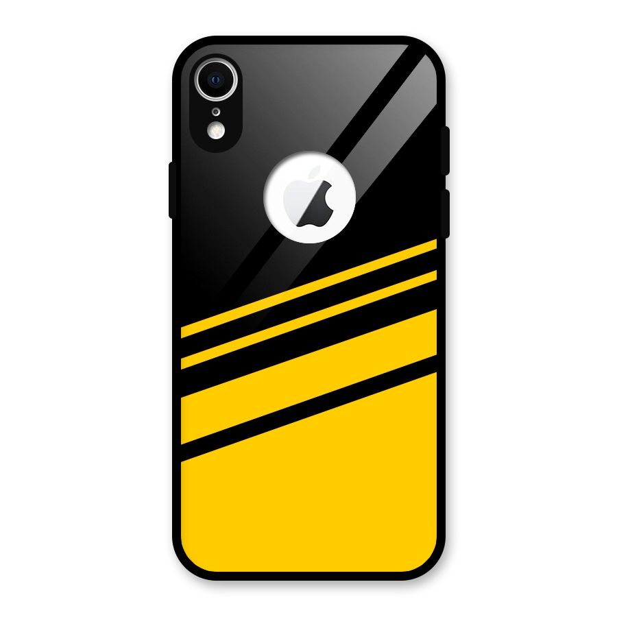 Slant Yellow Stripes Glass Back Case for iPhone XR Logo Cut