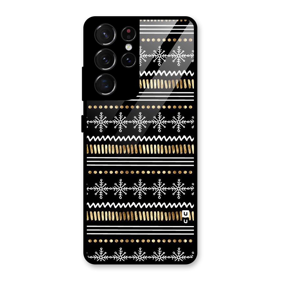 Snowflakes Gold Glass Back Case for Galaxy S21 Ultra 5G