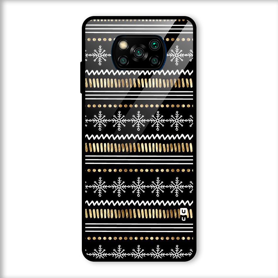 Snowflakes Gold Glass Back Case for Poco X3