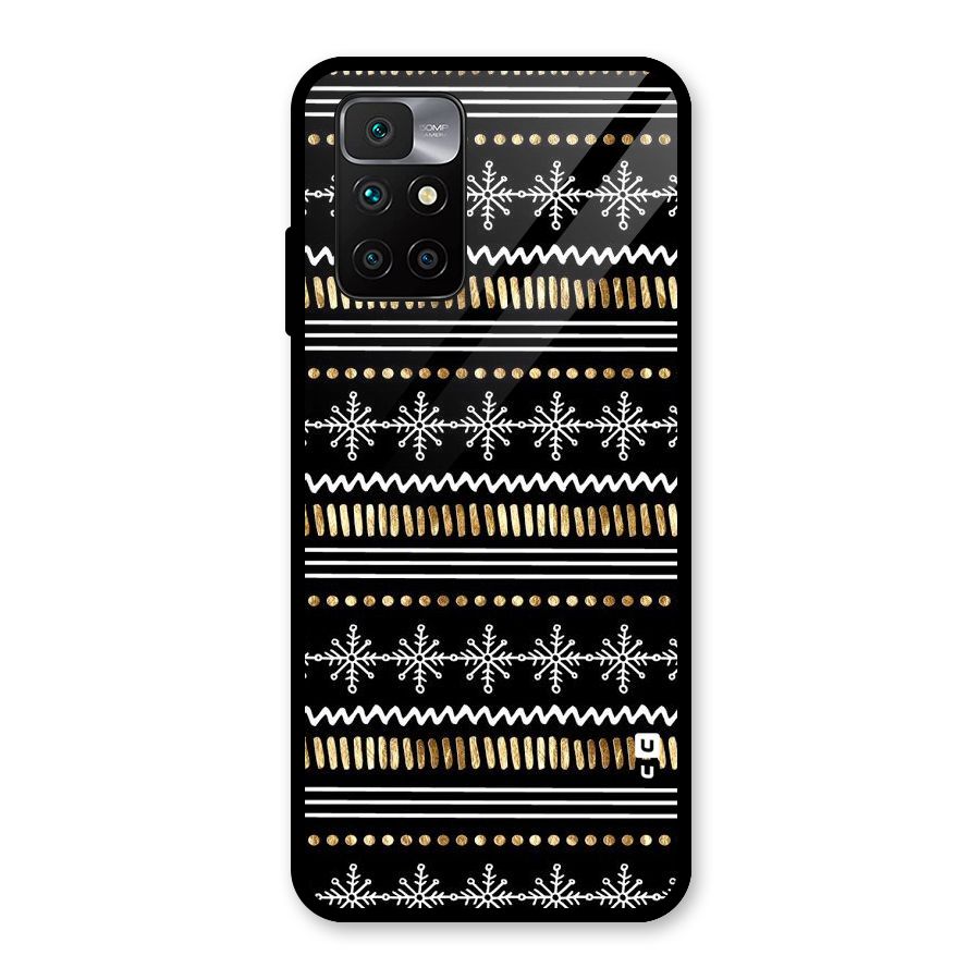 Snowflakes Gold Glass Back Case for Redmi 10 Prime