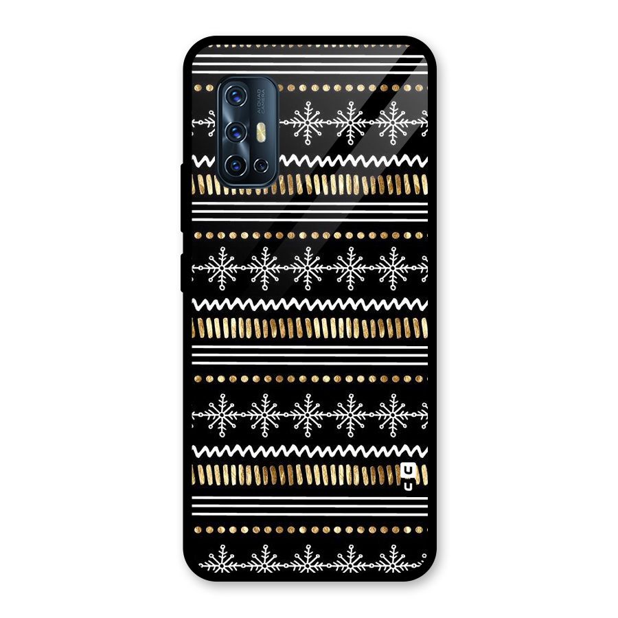 Snowflakes Gold Glass Back Case for Vivo V17