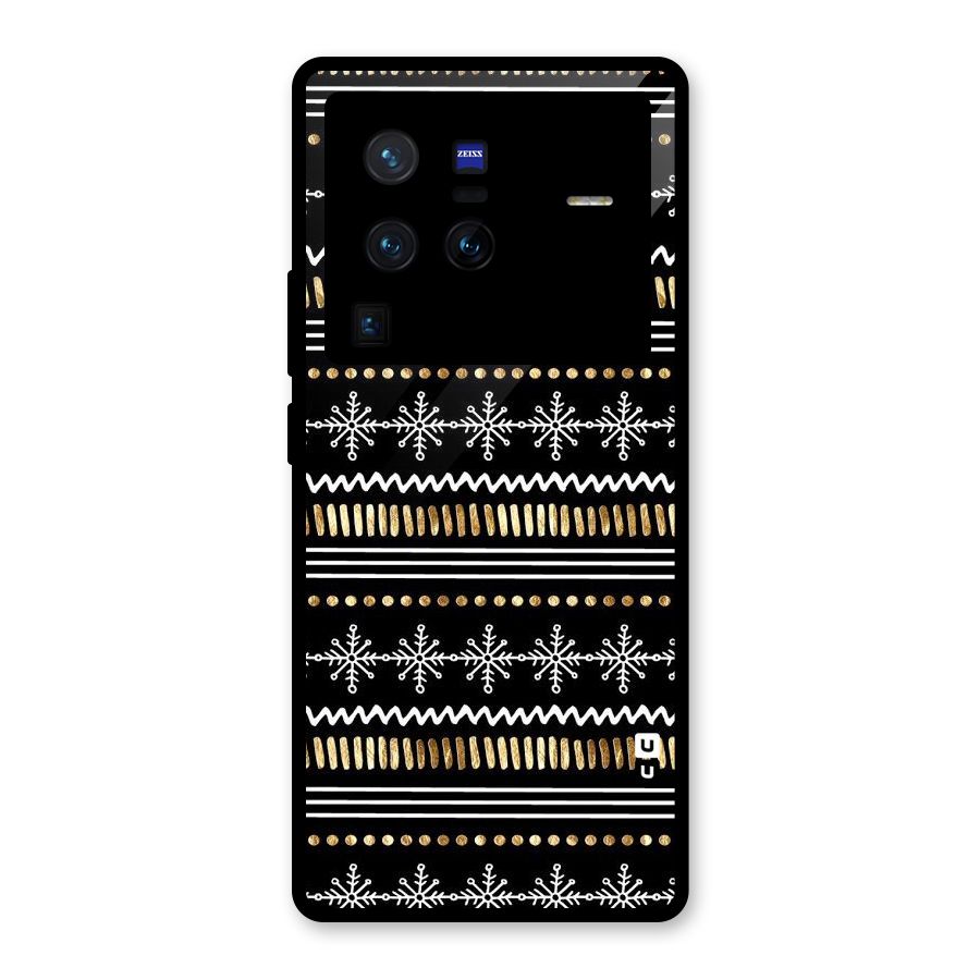 Snowflakes Gold Glass Back Case for Vivo X80 Pro