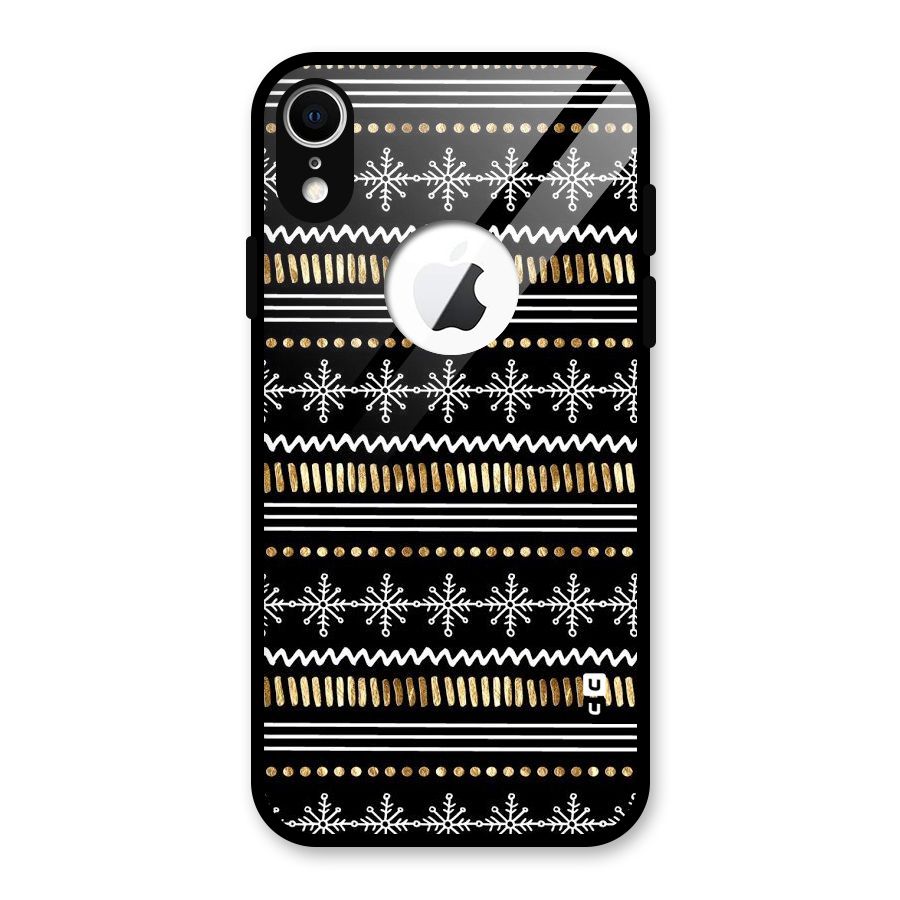 Snowflakes Gold Glass Back Case for iPhone XR Logo Cut