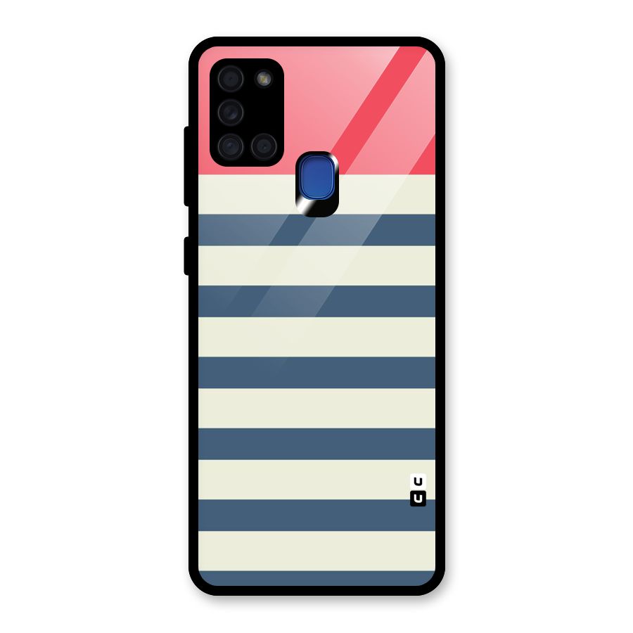 Solid Orange And Stripes Glass Back Case for Galaxy A21s