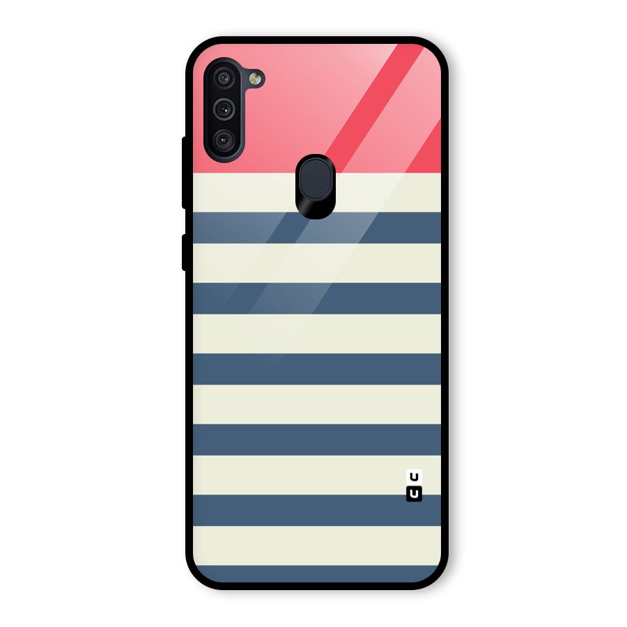 Solid Orange And Stripes Glass Back Case for Galaxy M11