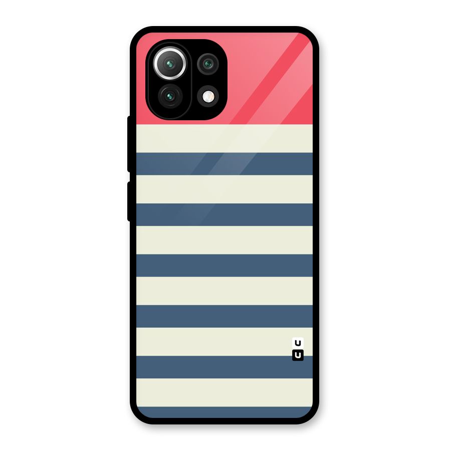 Solid Orange And Stripes Glass Back Case for Mi 11 Lite