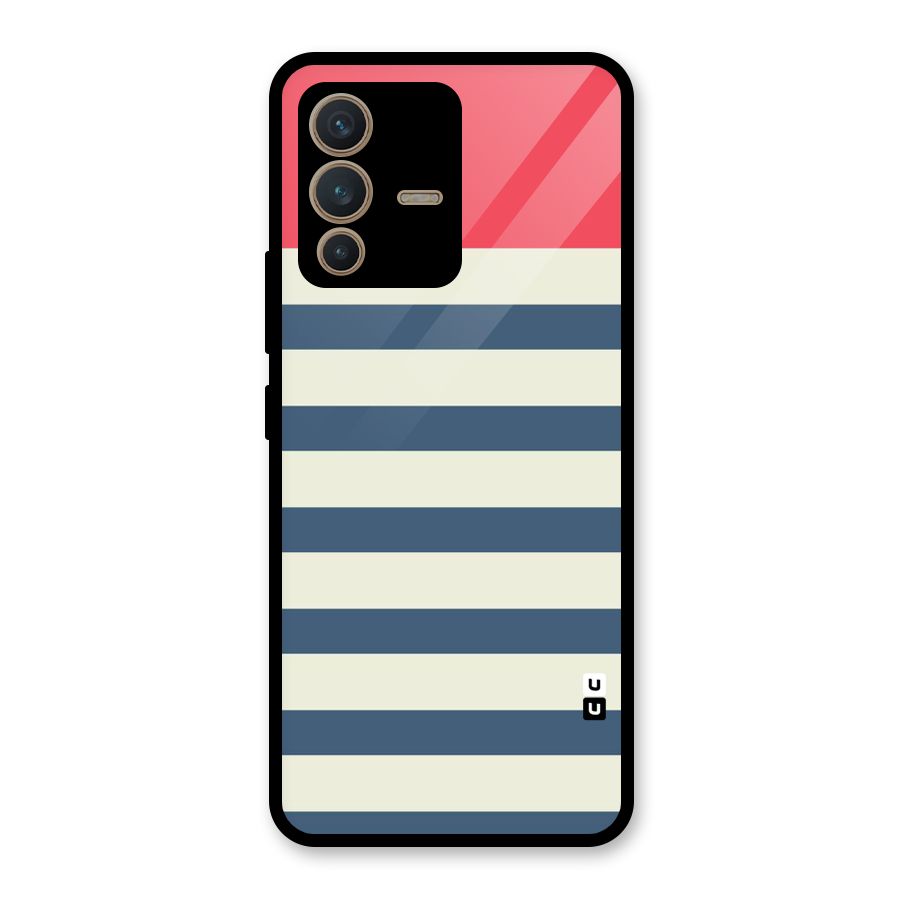 Solid Orange And Stripes Glass Back Case for Vivo V23 5G