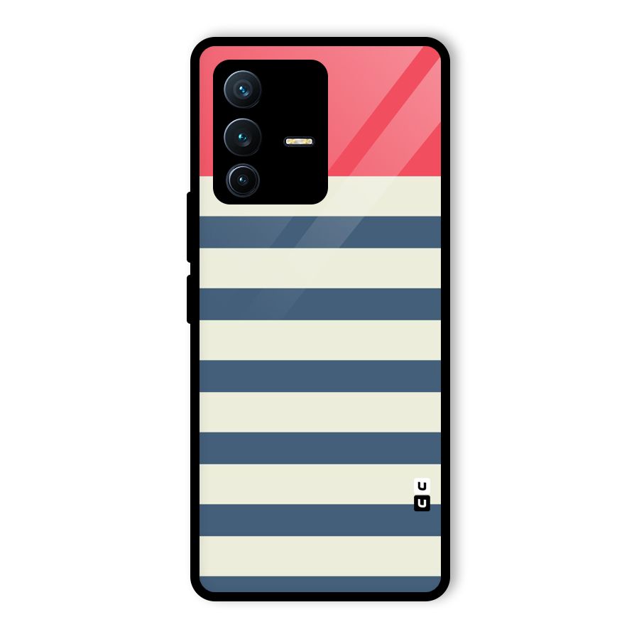 Solid Orange And Stripes Glass Back Case for Vivo V23 Pro