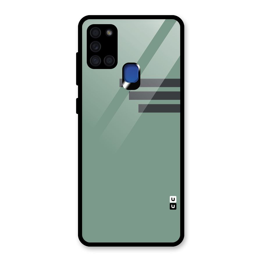 Solid Sports Stripe Glass Back Case for Galaxy A21s