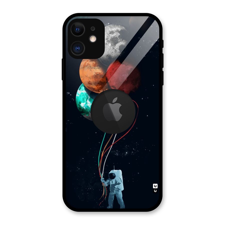 Space Balloons Glass Back Case for iPhone 11 Logo Cut