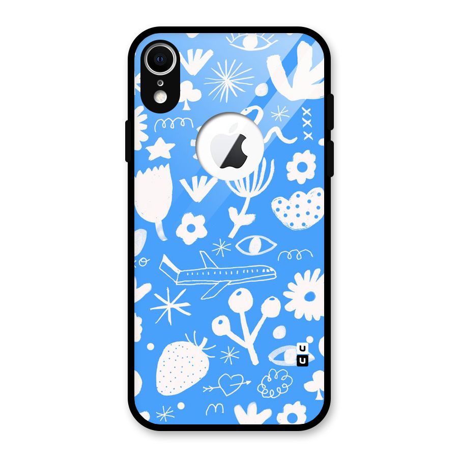 Space Blue Pattern Glass Back Case for iPhone XR Logo Cut