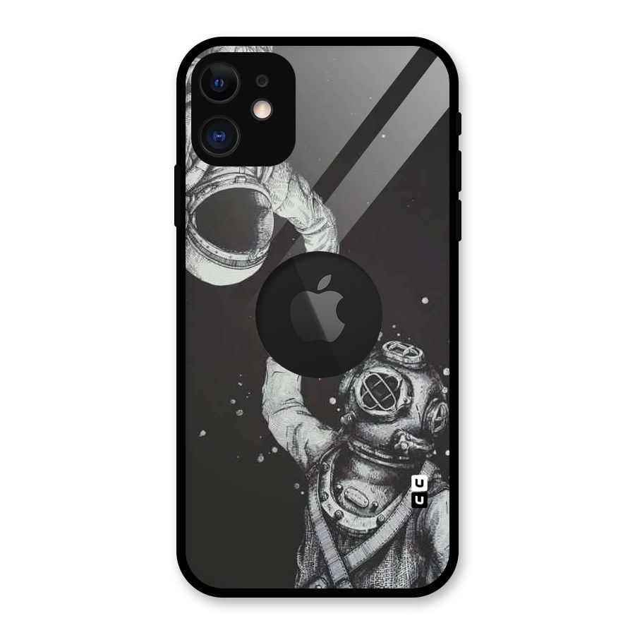Space Meeting Glass Back Case for iPhone 11 Logo Cut