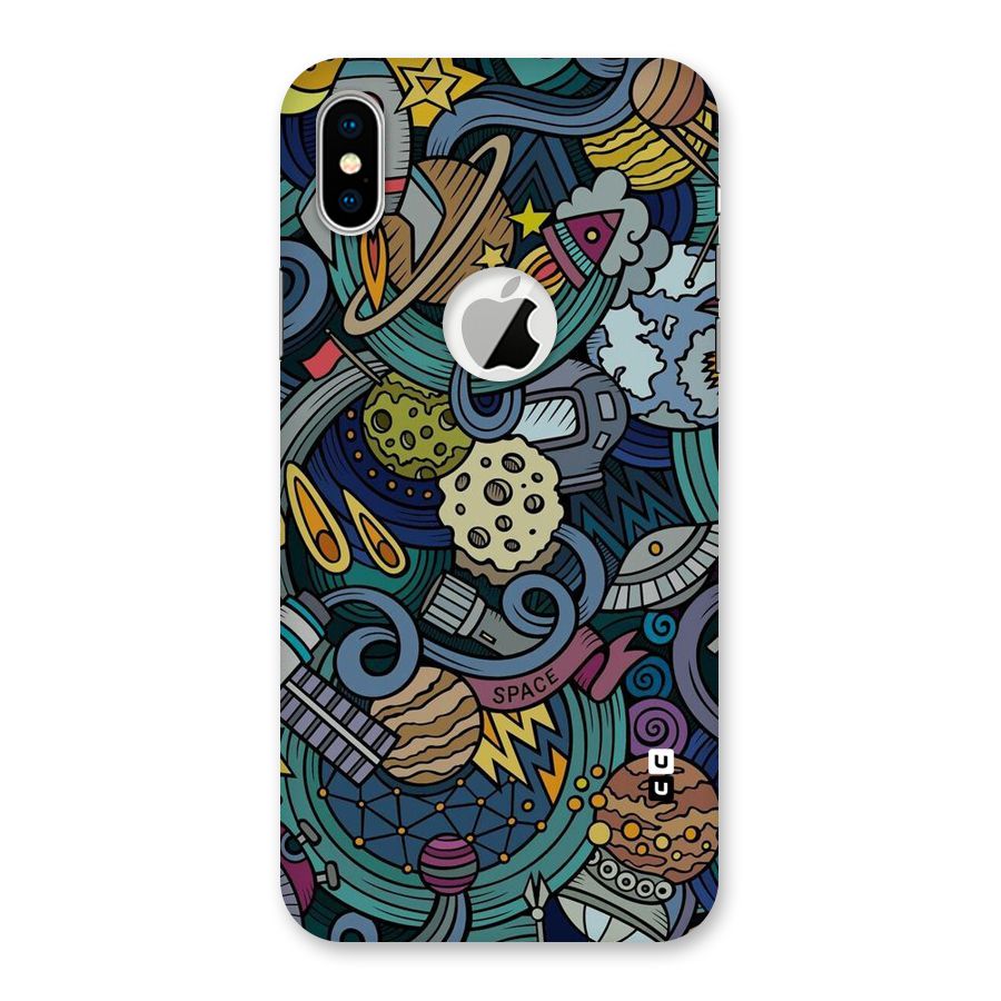 Space Pattern Blue Back Case for iPhone X Logo Cut