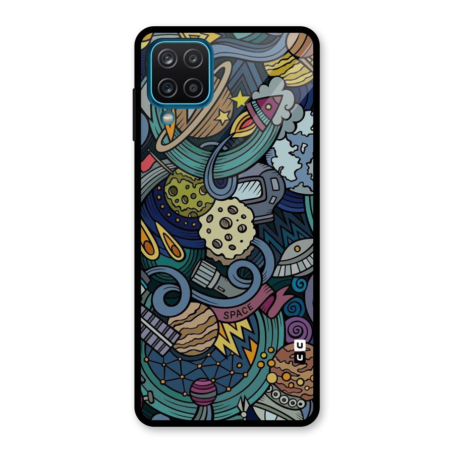 Space Pattern Blue Glass Back Case for Galaxy A12