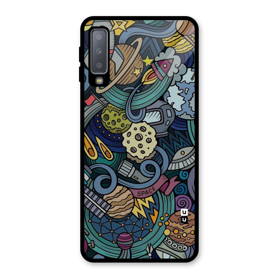 Space Pattern Blue Glass Back Case for Galaxy A7 (2018)
