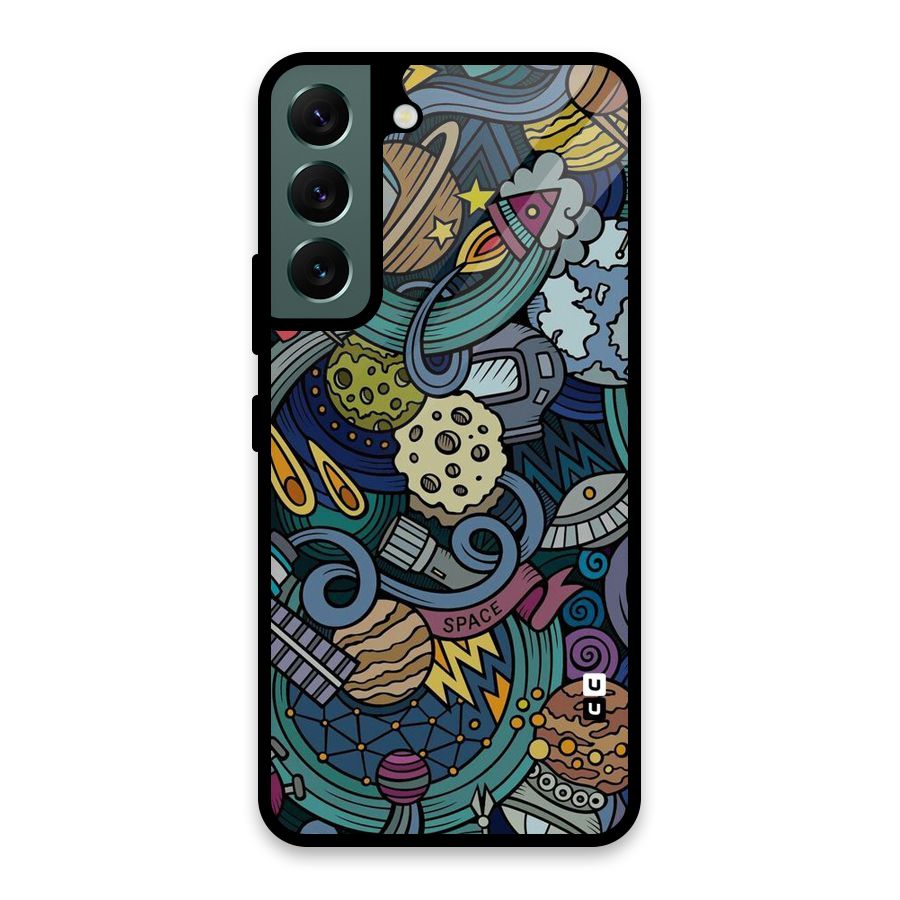 Space Pattern Blue Glass Back Case for Galaxy S22 5G